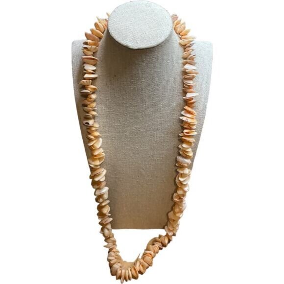 Vintage Hawaiian Shell Necklace With Natural Beige & Orange Tones - Picture 1 of 6